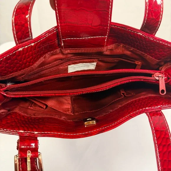 Liz Claiborne Burgundy Patent Shoulder Tote Bag - Picture 3 of 6